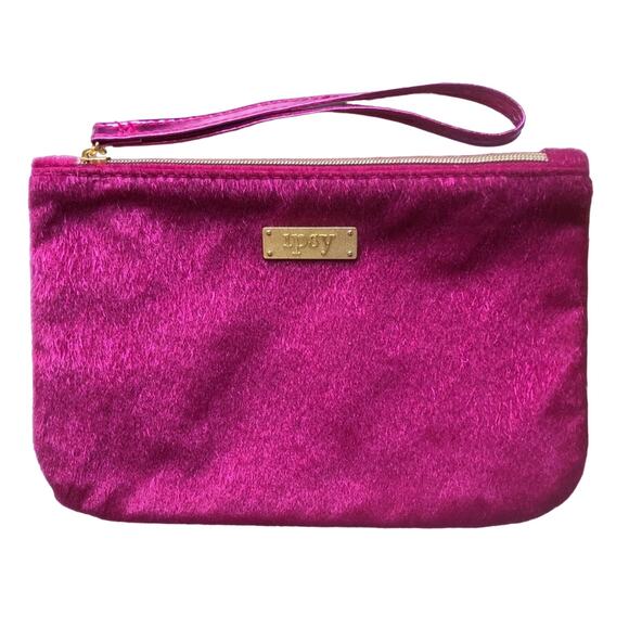 Ipsy December 2016 Red Faux Hair Zipper Make-Up Cosmetic Wristlet Travel Bag - Picture 1 of 5